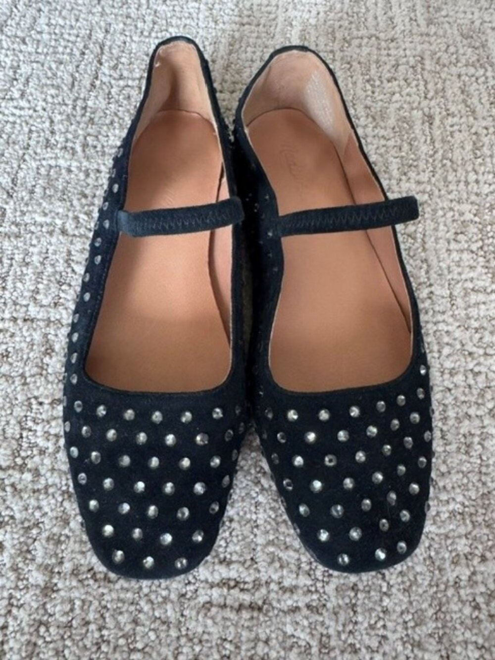 Madewell greta ballet flat in crystal embellished suede black - size 7